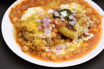 Ragda pattice -Aloo tikki or Potato Cutlet or Patties is a popular Indian street food made with boiled potatoes, spices and herbs served with tamrind chutney and peas curry.
