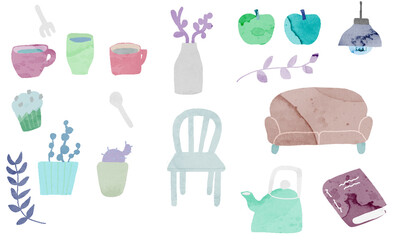 リビングの小物イラストベクター
素材