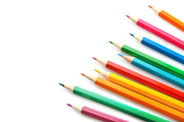 Colored pencils isolated on white background.