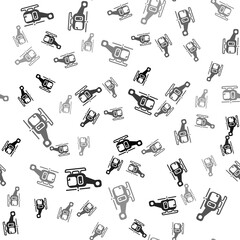 Black Rescue helicopter aircraft vehicle icon isolated seamless pattern on white background. Vector.
