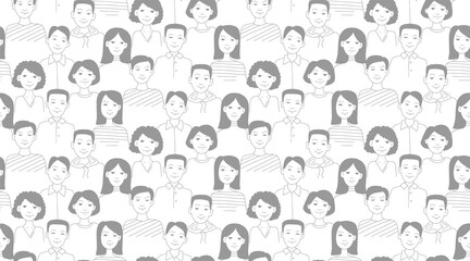 Fototapeta na wymiar Different faces young people teenagers Seamless doodle pattern. Vector illustration line style