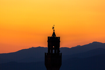 Sunset view at Palazzo vecchio tower in Florence