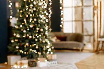 Blurred view of stylish Christmas room interior - Powered by Adobe