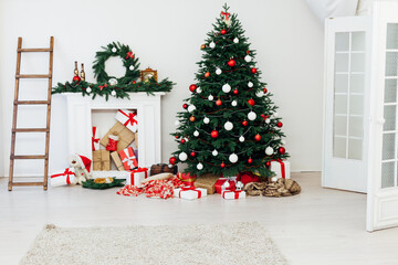 Christmas tree with fireplace interior decor house new year