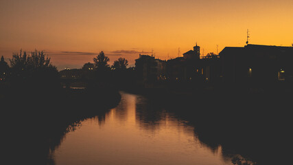 Red sunset over the river
