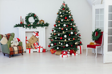Christmas tree with fireplace presents interior decor house new year
