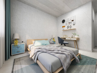 Modern design of the bedroom, there are large bed, dressing table and other facilities