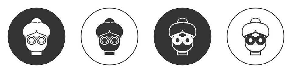 Black Grandmother icon isolated on white background. Circle button. Vector.