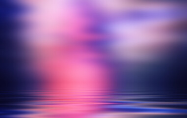 Abstract dark background. Empty street, reflection of neon light on the water. Blurry rays of light. Smoke, fog. 3d illustration