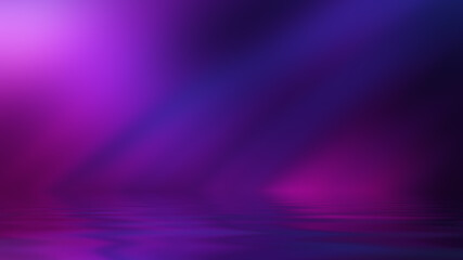 Abstract dark background. Empty street, reflection of neon light on the water. Blurry rays of light. Smoke, fog. 3d illustration
