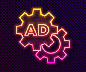 Glowing neon line Advertising icon isolated on black background. Concept of marketing and promotion process. Responsive ads. Social media advertising. Vector.