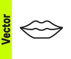 Black line Smiling lips icon isolated on white background. Smile symbol. Vector.