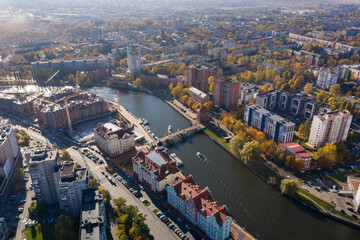Fototapeta premium Aerial view of the Fishing Village in Kaliningrad, Russia, autumn time