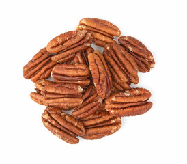Pecans isolated on a white background. Top view