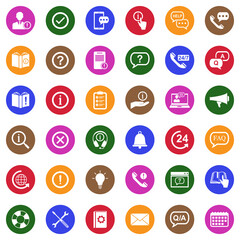 Information And Notification Icons. White Flat Design In Circle. Vector Illustration.