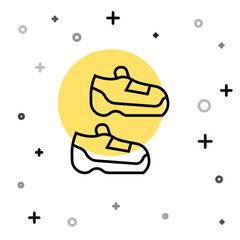 Black line Fitness sneakers shoes for training, running icon isolated on white background. Sport shoes. Random dynamic shapes. Vector.