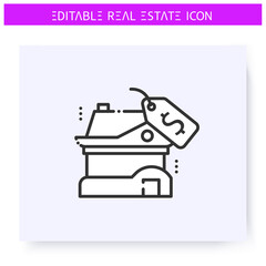 House price line icon. Sale cost on modern luxury cottage. Real estate agency, housing business concept. Lease home and housing amenities. Isolated vector illustration. Editable stroke