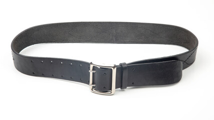 black leather belt on white background