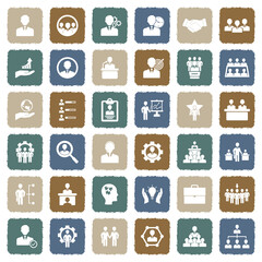 Human Resources And Management Icons. Grunge Color Flat Design. Vector Illustration.
