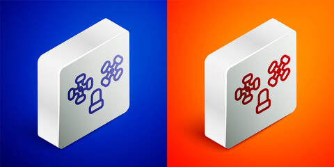 Isometric line Water tap icon isolated on blue and orange background. Silver square button. Vector.