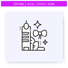 New building line icon.Buying an office or apartment in a modern skyscraper.Real estate agency, housing business concept.Lease home and housing amenities.Isolated vector illustration.Editable stroke 