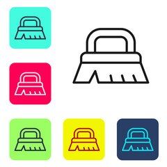 Black line Brush for cleaning icon isolated on white background. Set icons in color square buttons. Vector.