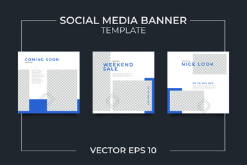 3 Set editable social media post template. modern promotion square banner for social media.
