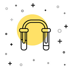 Black line Test tube and flask - chemical laboratory test icon isolated on white background. Fluid transfer system. Laboratory glassware sign. Random dynamic shapes. Vector.