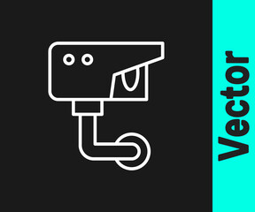 White line Security camera icon isolated on black background. Vector.
