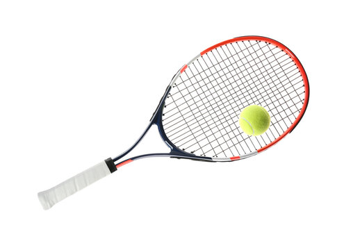 Tennis racket and ball on white background. Sports equipment - Powered by Adobe