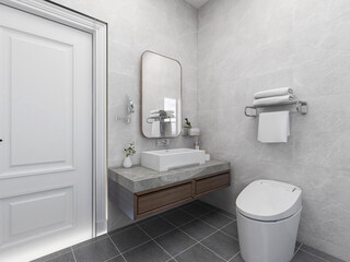 Clean and tidy bathroom, there are washstand, shower, toilet, bathtub and so on