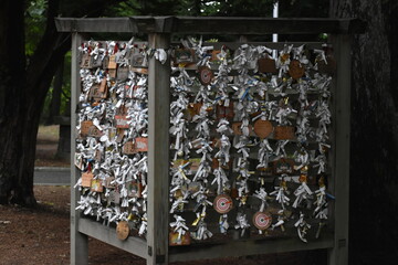 The collective stand of the symbolic paper prayers and resolutions at the Tsukisamu temple in Sapporo Japan October 10 2020