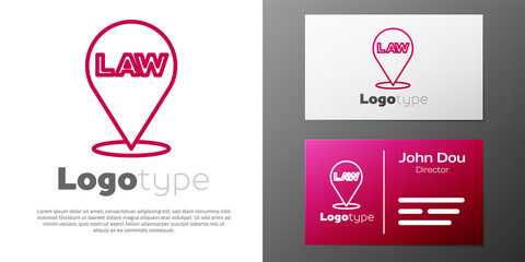 Logotype line Location law icon isolated on white background. Logo design template element. Vector.