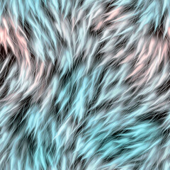 Blue and pink fur texture. Seamless background. Long fur.