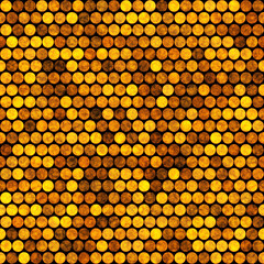 Abstract circles background. Golden dots backdrop. Golden coins. Seamless golden pattern.