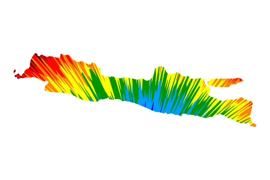 Java - map is designed rainbow abstract colorful pattern, Java (Republic of Indonesia) map made of color explosion,