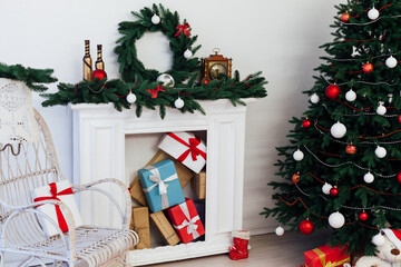 Christmas tree with fireplace interior decor house new year