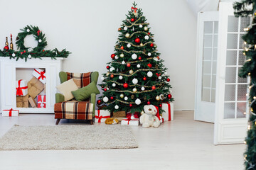 Christmas tree with fireplace presents interior decor house new year