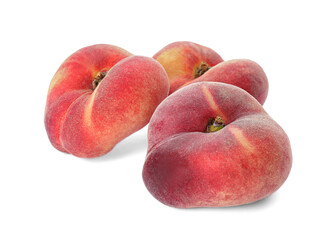 Fresh ripe donut peaches on white background