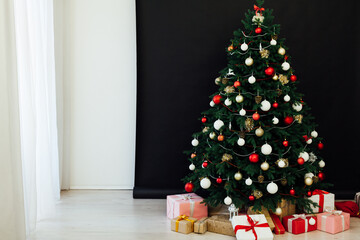 Christmas black interior Christmas tree holiday decor presents new year