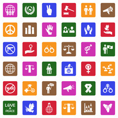 Human Rights Icons. White Flat Design In Square. Vector Illustration.
