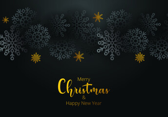 Fototapeta na wymiar Christmas black and gold background with christmas snowflakes. Vector illustration. For design flyer, banner, poster, invitation. Merry Christmas and Happy New Year background
