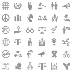 Human Rights Icons. Gray Flat Design. Vector Illustration.