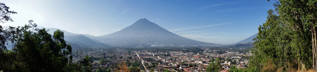 Antigua and volcano Agua, Guatemala, Central America. View from Cerro de la Cruz. Antigua is the...