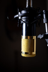 Isolated microphone in a home recording studio. Microphone for music, podcast to record at home.