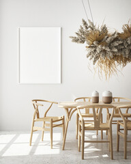 mock up poster frame in modern interior background, living room, Scandinavian style, 3D render, 3D illustration