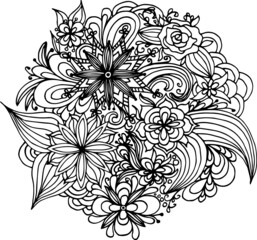 Flowers in the style of Doodle. Antistress coloring book. Beautiful hand-drawn drawing.