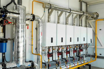 gas boiler room, boilers and equipment