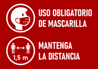 Set of Round Icons for Coronavirus Measures in Spanish including 