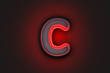 vintage grey stone font with red outline and back light - letter C isolated on grey background, 3D illustration of symbols